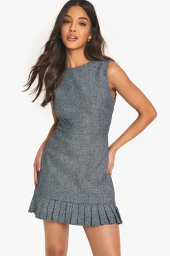 Robe mini en tweed sur mesure à ourlet plissé