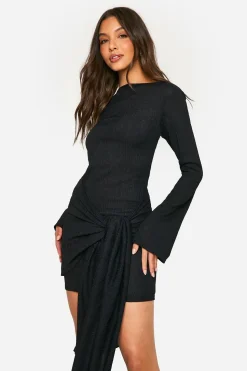 Robe Mini à Enveloppement Texturée avec Nœud Devant