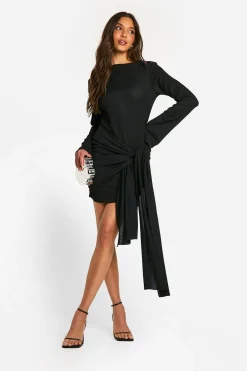 Robe Mini à Enveloppement Texturée avec Nœud Devant