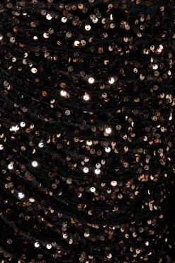 Robe Mini en Velours Bronze à Sequins et Fronces
