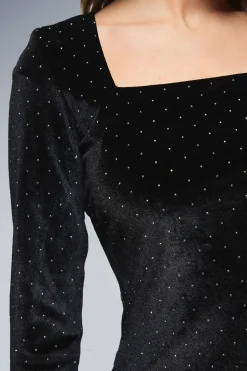 Dorothy Perkins Robe Mini en Velours à Clous et Col Carré<Femme Robes À Manches Longues|Robes