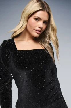 Dorothy Perkins Robe Mini en Velours à Clous et Col Carré<Femme Robes À Manches Longues|Robes