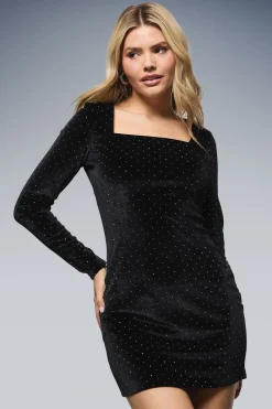 Dorothy Perkins Robe Mini en Velours à Clous et Col Carré<Femme Robes À Manches Longues|Robes