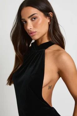 Robe Mini En Velours Col Montant Petite Taille