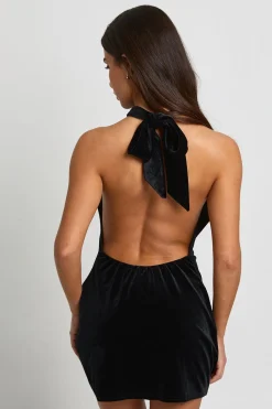Robe Mini En Velours Col Montant Petite Taille