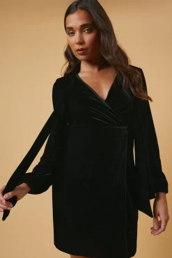 Oasis Robe Mini en Velours à Col Noué Petite Occasion<Femme Robes Moulantes|Robes À Manches Longues