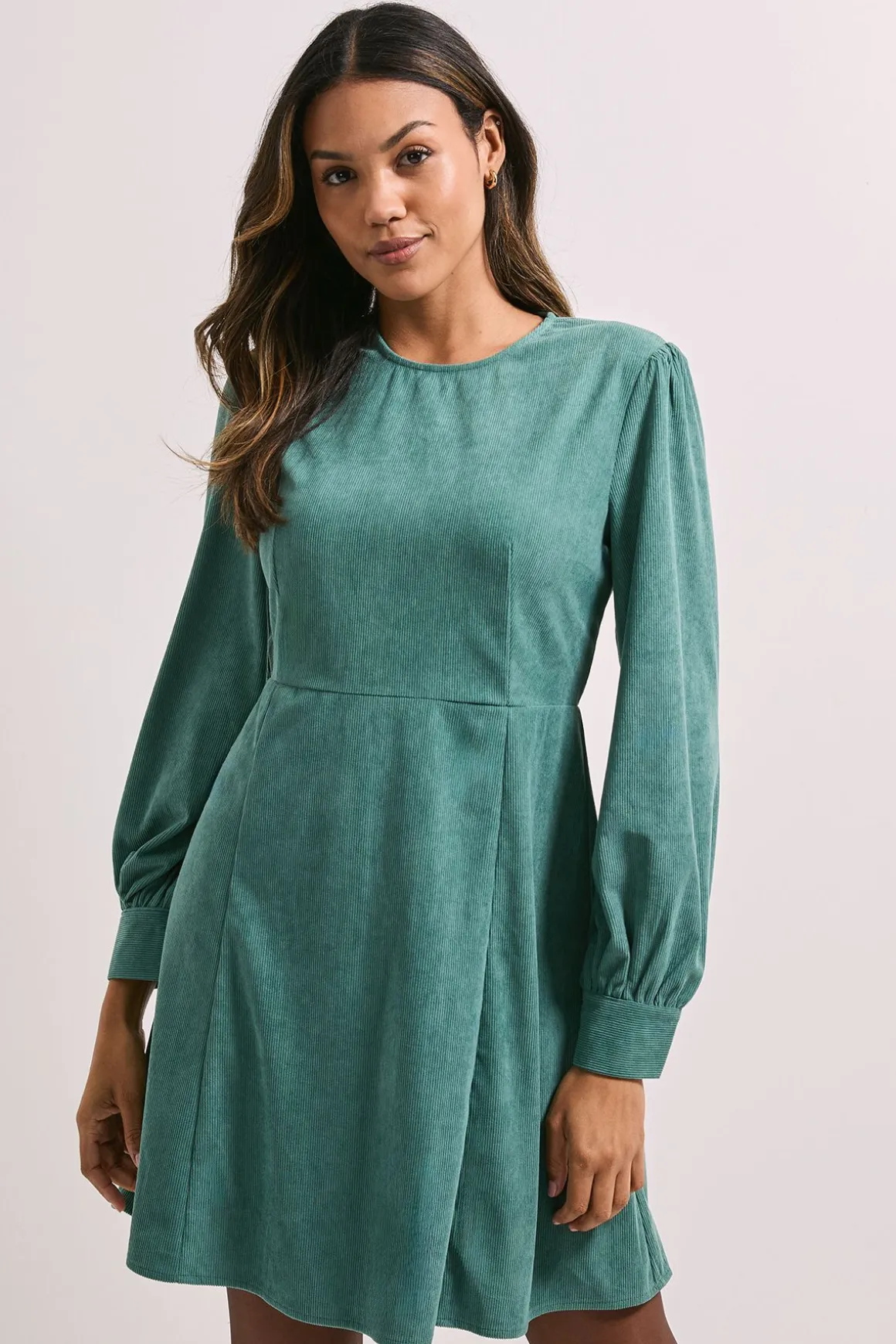 Robe Mini en Velours Côtelé avec Détails de Coutures