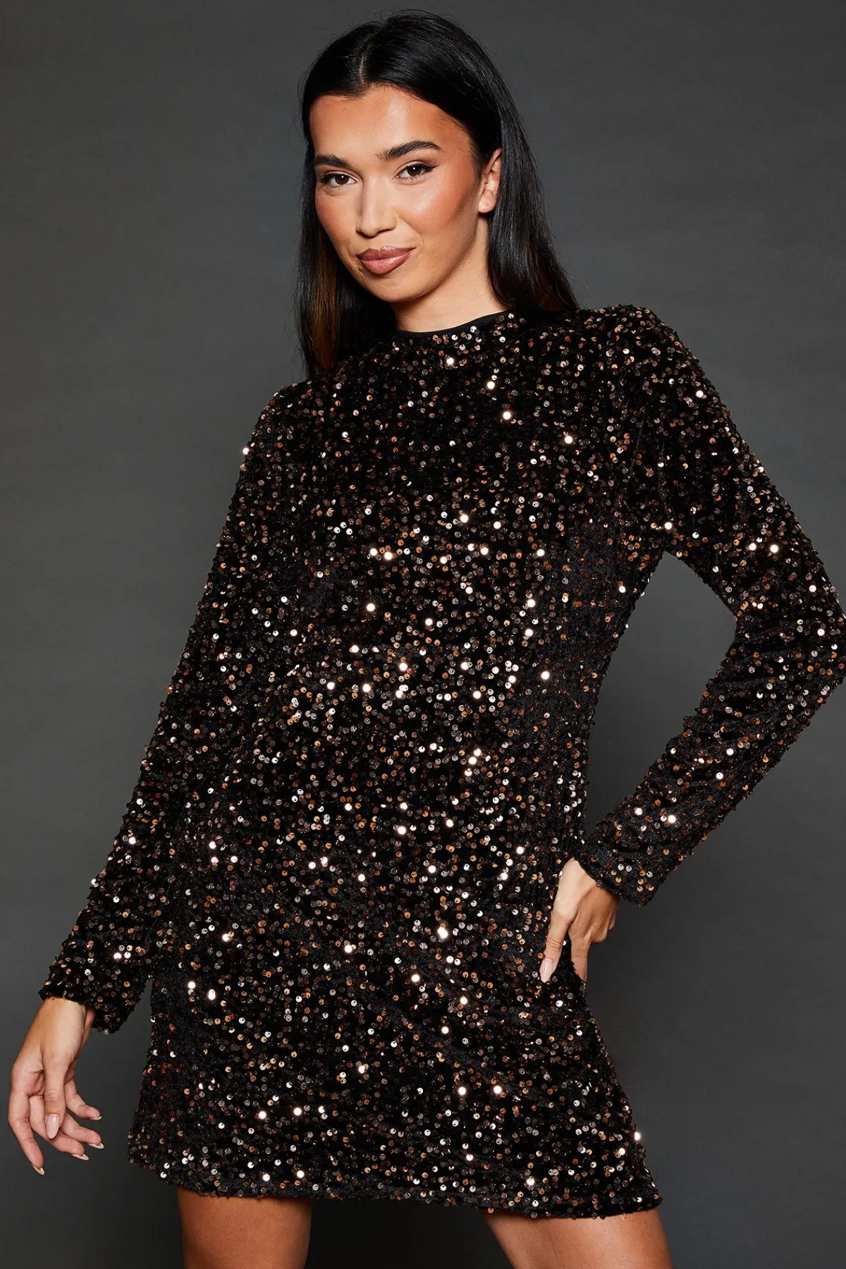 Dorothy Perkins Robe Mini en Velours à Paillettes<Femme Robes À Manches Longues|Robes