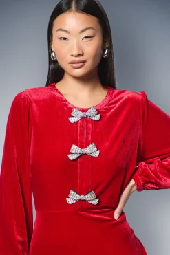 Robe Mini en Velours DP Luxe Petite avec Détails Nœuds