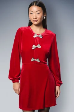 Robe Mini en Velours DP Luxe Petite avec Détails Nœuds