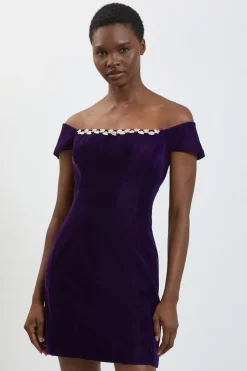Robe Mini En Velours À Encolure Ornée De Cristaux
