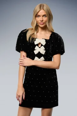 Oasis Robe Mini en Velours à Manches Bouffantes avec Nœuds Cascadés et Perles<Femme Robes De Soirée|Toutes Les Robes