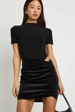 Robe Mini En Velours À Manches Courtes Pour Femme Grande Taille