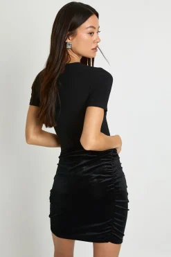 Robe Mini En Velours À Manches Courtes Pour Femme Grande Taille