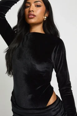 boohoo Robe mini en velours à manches longues et col montant<Femme Robes Moulantes|Robes À Manches Longues