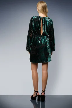 Robe Mini en Velours à Manches Longues