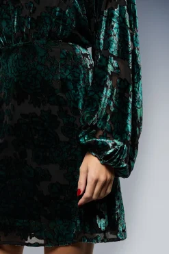 Robe Mini en Velours à Manches Longues