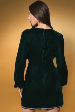 Coast Robe Mini en Velours à Manches Évasées avec Ornements Floraux<Femme Robes À Manches Longues|Robes