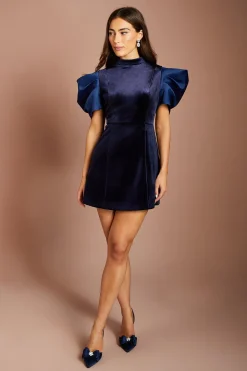 Robe Mini En Velours Petite Avec Manches Bouffantes En Satin