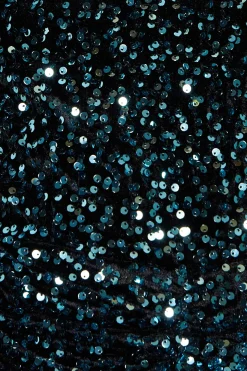 Robe Mini en Velours Sarcelle à Sequins et Fronces