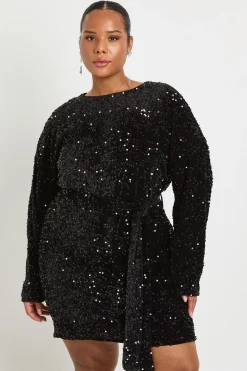 Robe mini en velours à sequins avec ceinture nouée