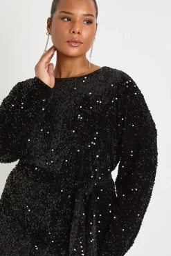 Robe mini en velours à sequins avec ceinture nouée