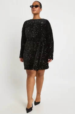 Robe mini en velours à sequins avec ceinture nouée