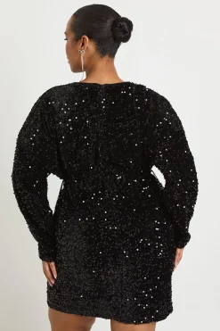 Robe mini en velours à sequins avec ceinture nouée