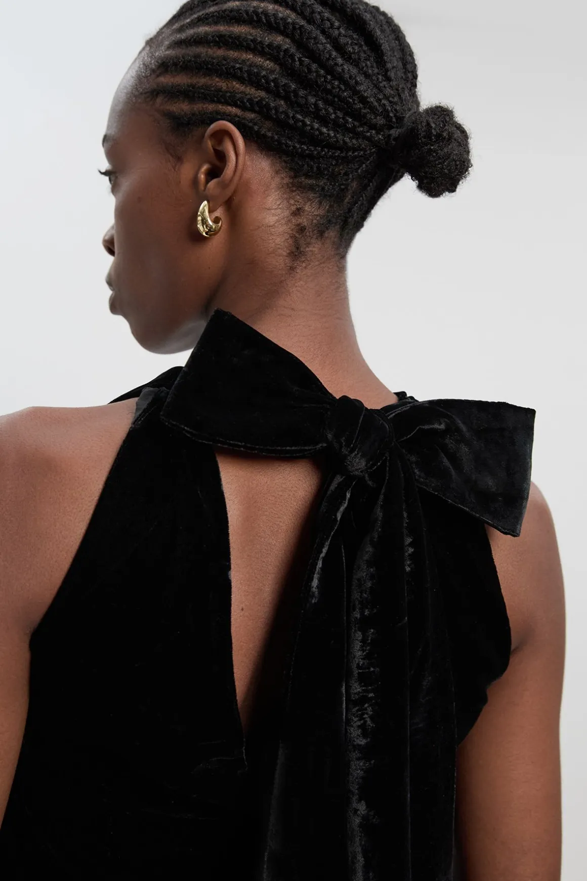 Robe Mini en Velours Tissé avec Liens dans le Dos
