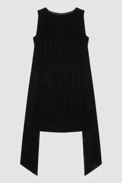 Robe Mini en Velours Tissé avec Liens dans le Dos