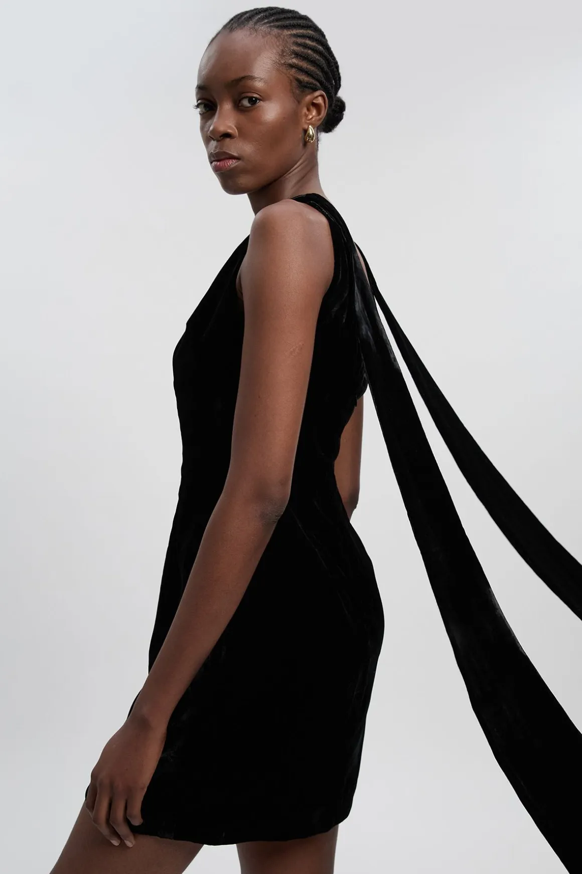 Robe Mini en Velours Tissé avec Liens dans le Dos