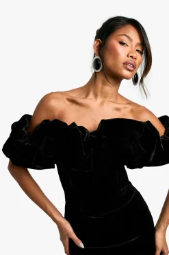 boohoo Robe Mini En Velours À Volants Extrêmes<Femme Robes Moulantes|Robes