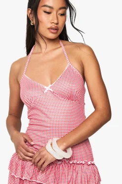 boohoo Robe mini en vichy à bretelles et à volants<Femme Robes Courtes|Robes