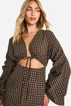 Robe mini en vichy à manches volumineuses