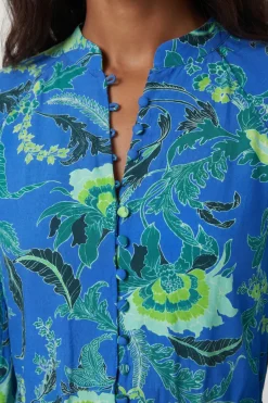 Robe Mini En Viscose Tissée À Imprimé Floral Cobalt