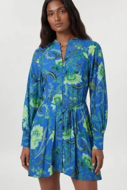 Robe Mini En Viscose Tissée À Imprimé Floral Cobalt