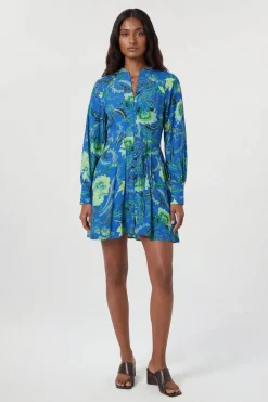Robe Mini En Viscose Tissée À Imprimé Floral Cobalt