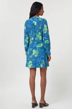 Robe Mini En Viscose Tissée À Imprimé Floral Cobalt