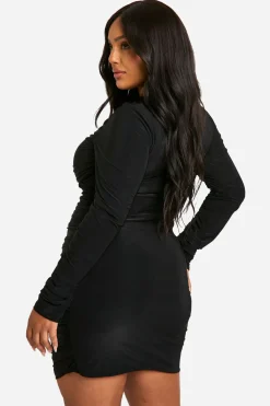 boohoo Robe mini fluide à détail twist et effet ruched<Femme Robes Moulantes|Robes À Manches Longues