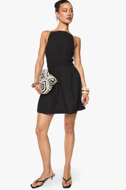boohoo Robe Mini Froncée Aspect Lin Tall<Femme Robes|Robes Noires