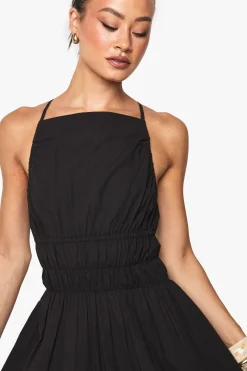 boohoo Robe Mini Froncée Aspect Lin Tall<Femme Robes|Robes Noires
