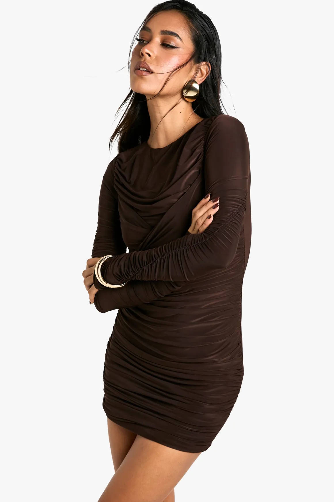 Robe Mini Froncée à Détail Twist en Tissu Fluide