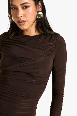 Robe Mini Froncée à Détail Twist en Tissu Fluide