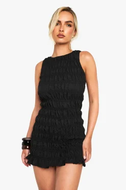 Robe mini froncée à encolure racer