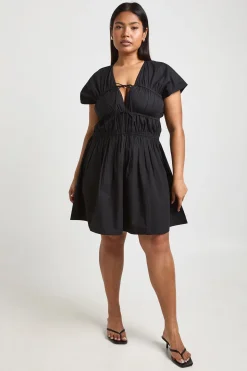 Robe Mini Froncée En Popeline De Coton Grande Taille