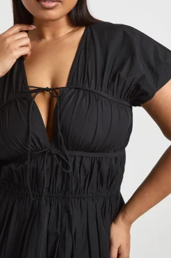 Robe Mini Froncée En Popeline De Coton Grande Taille