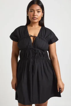 Robe Mini Froncée En Popeline De Coton Grande Taille
