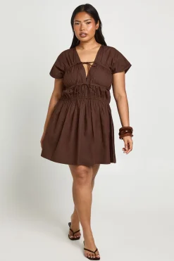 Robe Mini Froncée En Popeline De Coton Grande Taille