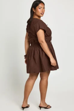 Robe Mini Froncée En Popeline De Coton Grande Taille