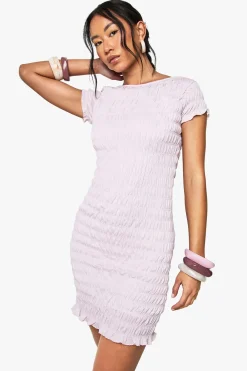 Robe mini froncée à manches cap